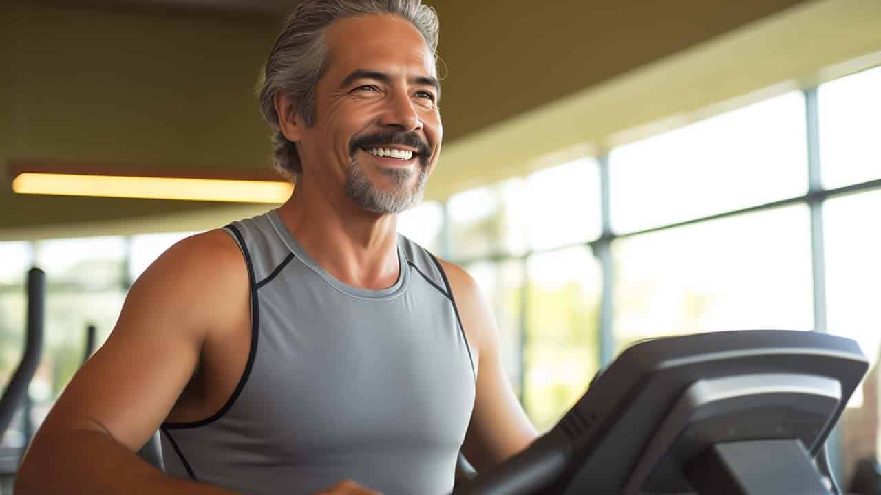 middle aged hispanic man moderate-intensity aerobic activity
