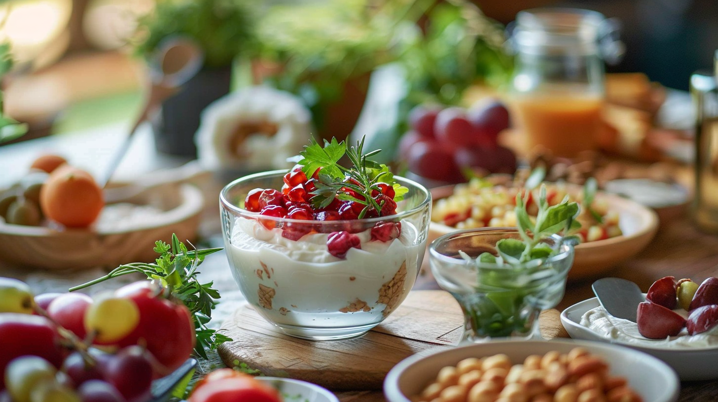 a table composed of food rich in probiotics
