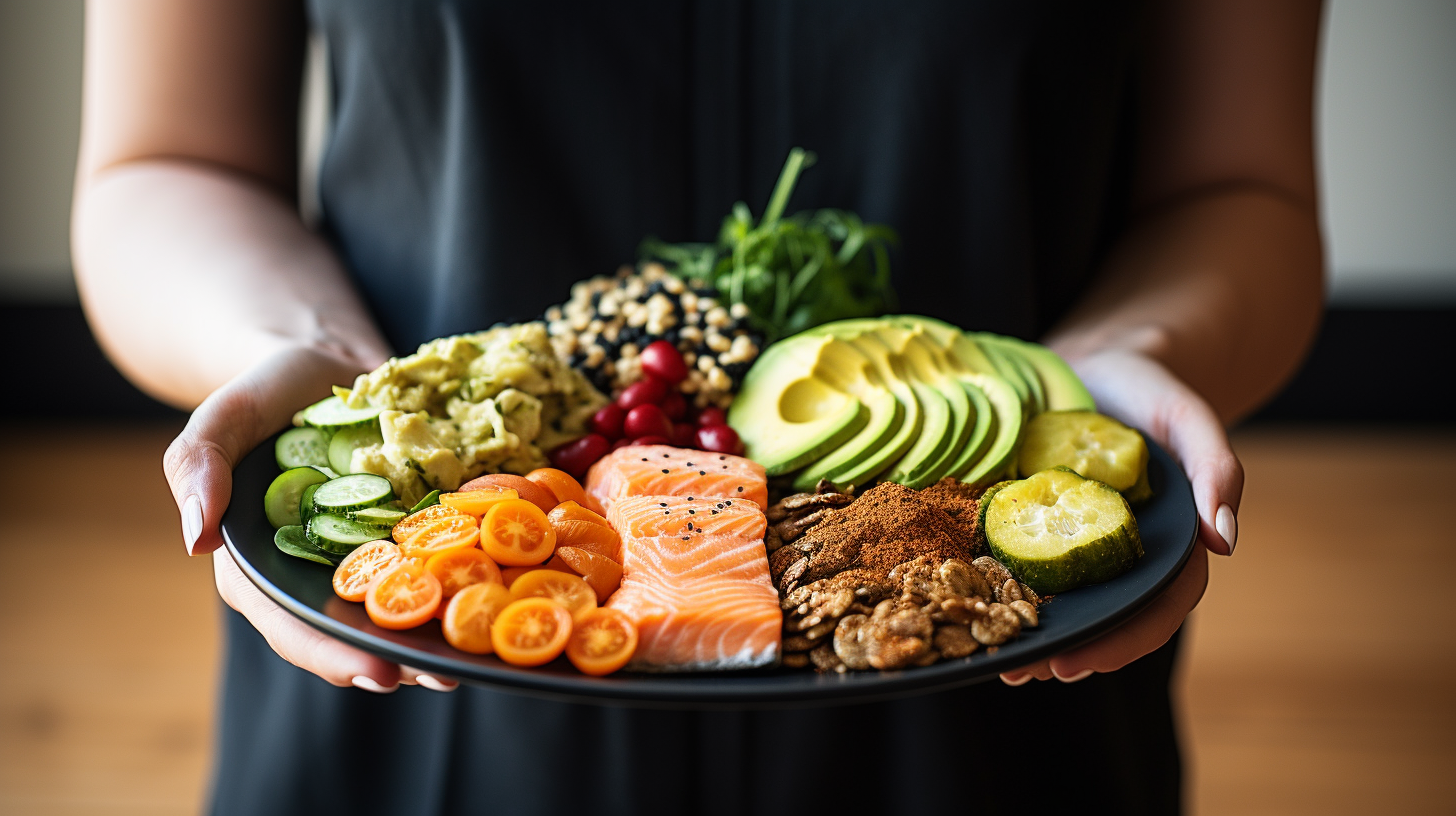 An image of healthy keto plate on a dinner plate.