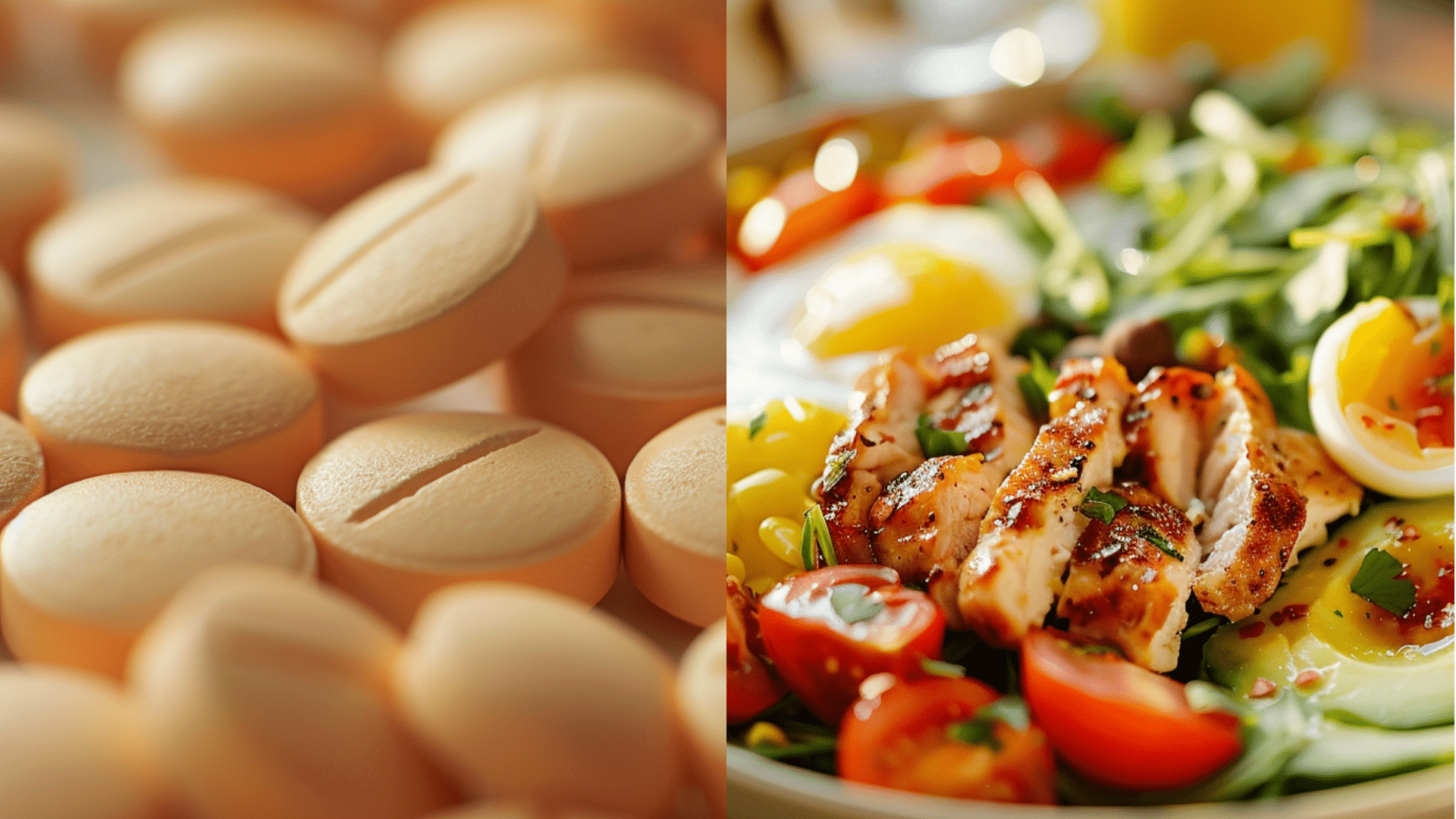 create an image of pill and healthy food