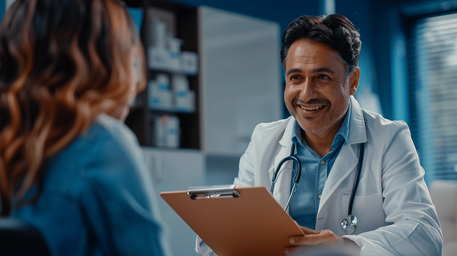 doctor happily talking with a patient