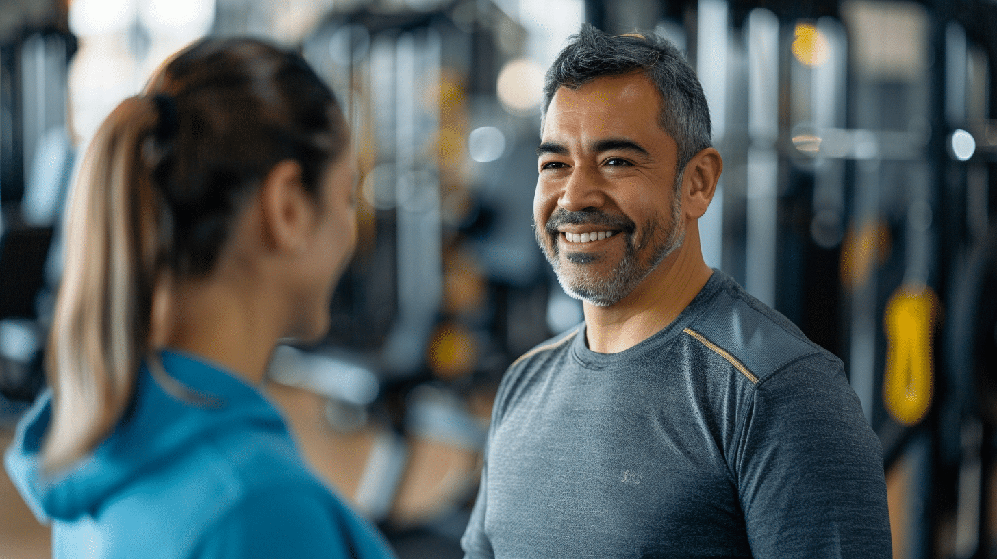 A Hispanic man in a gym.