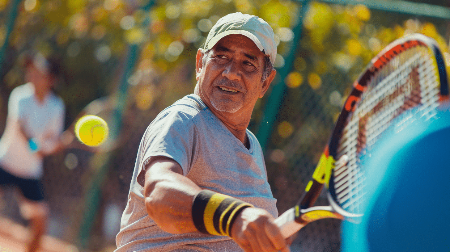 a hispanic man playing tennis