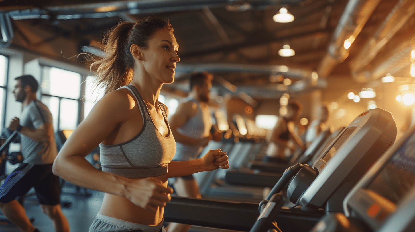a woman running in a treadmill
