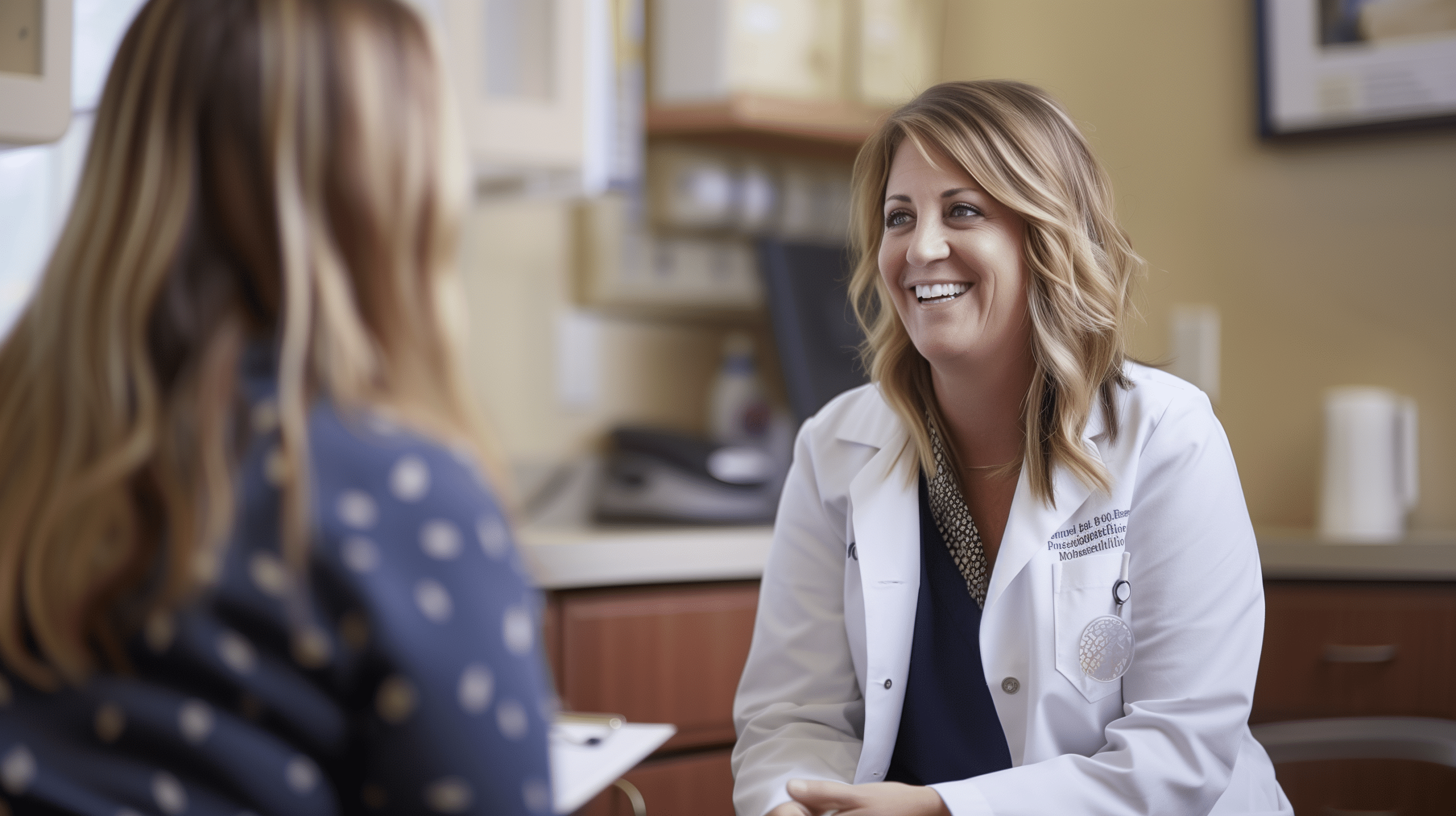 a doctor happily talking with her patient