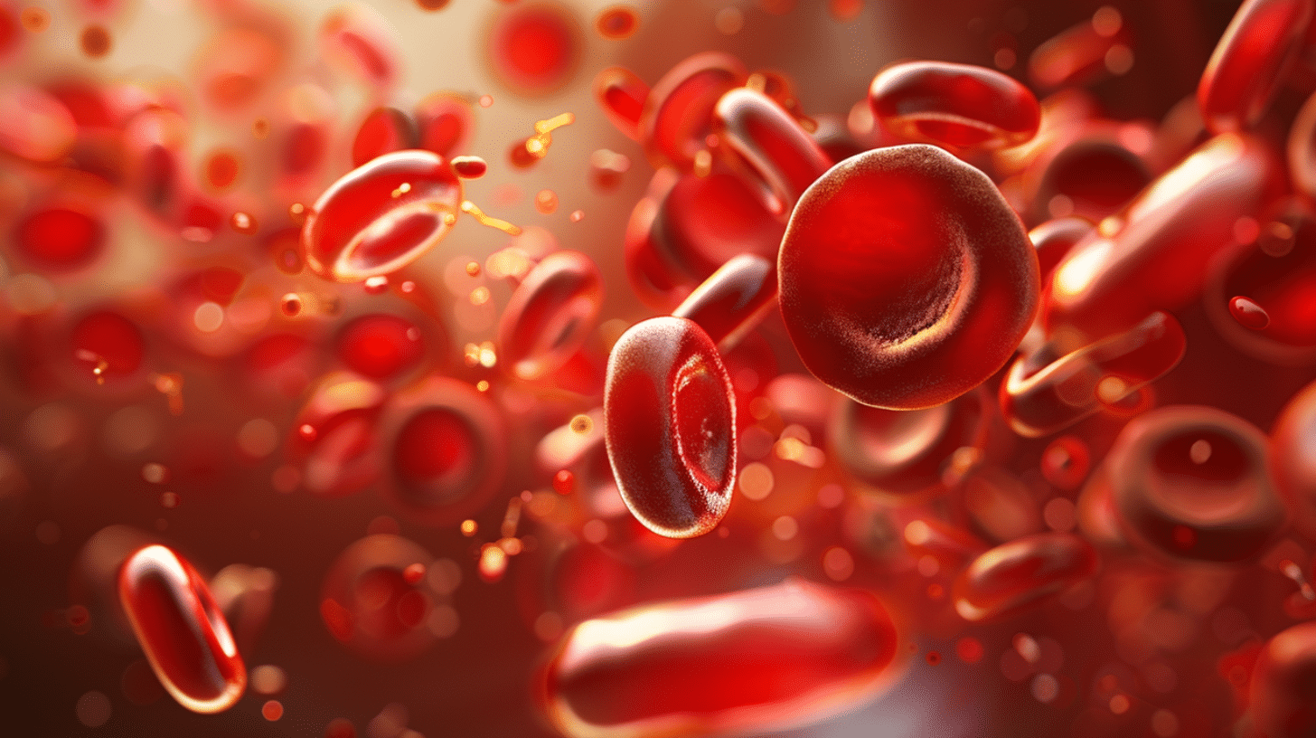 A 3D scientific rendering of red blood cells in the bloodstream.