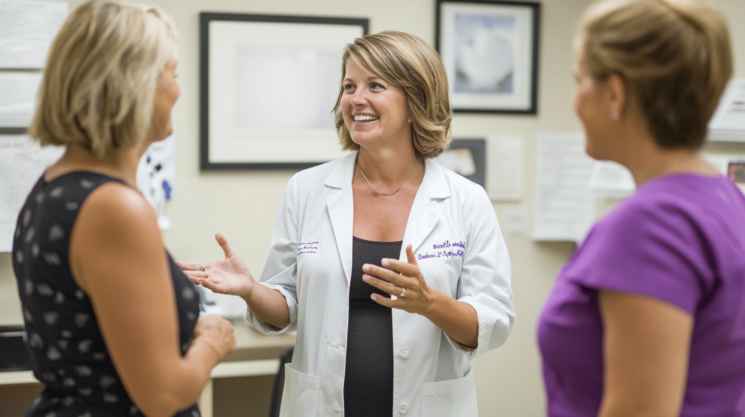 A weight loss specialist having a conversation with her patients.