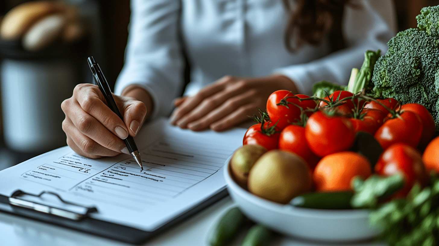 A patient writing down her meal plan.