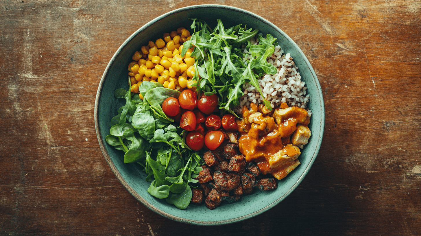 an image of realistic photo of a delicious and healthy meal at a restaurant.