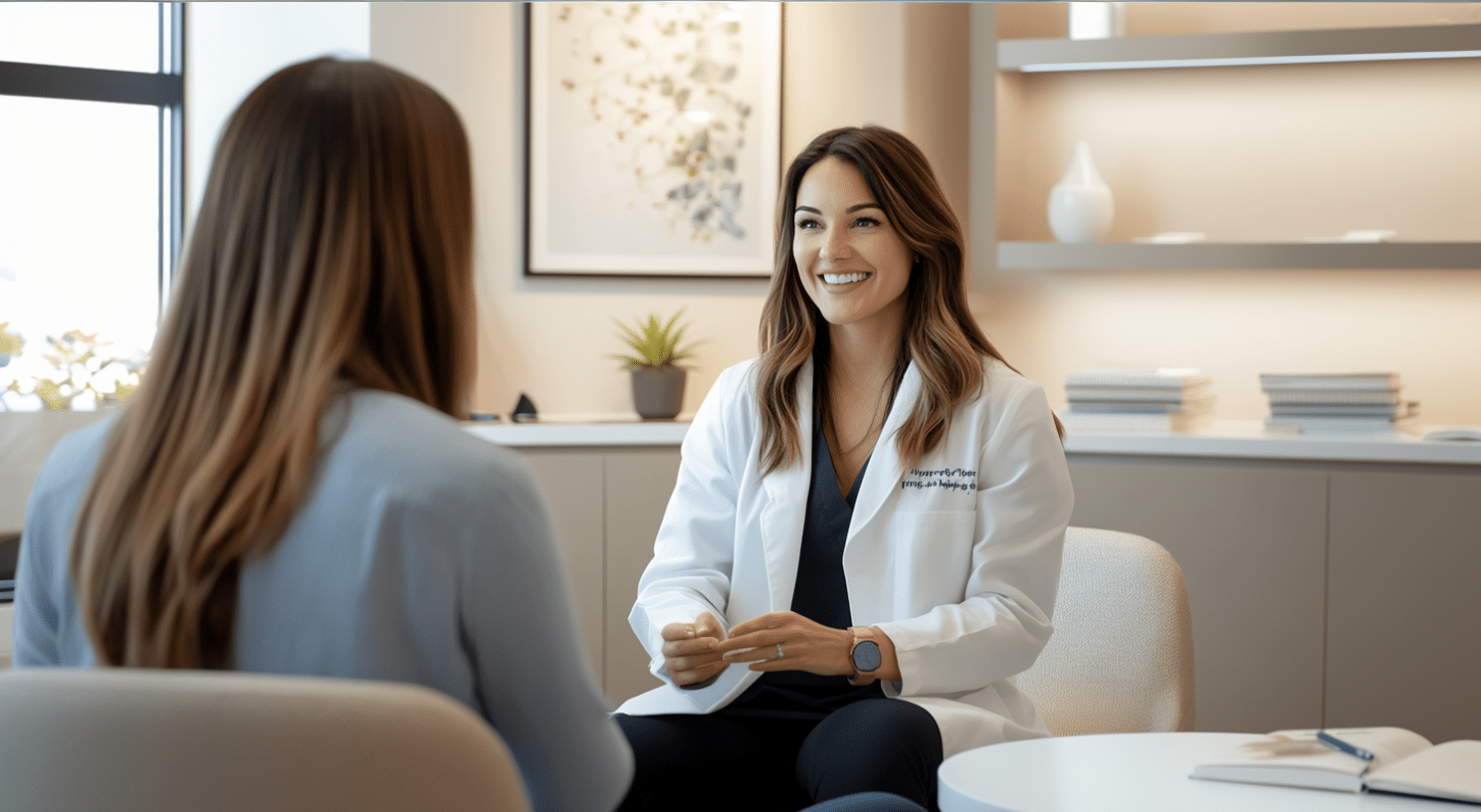 A weight loss doctor talking with her patient.