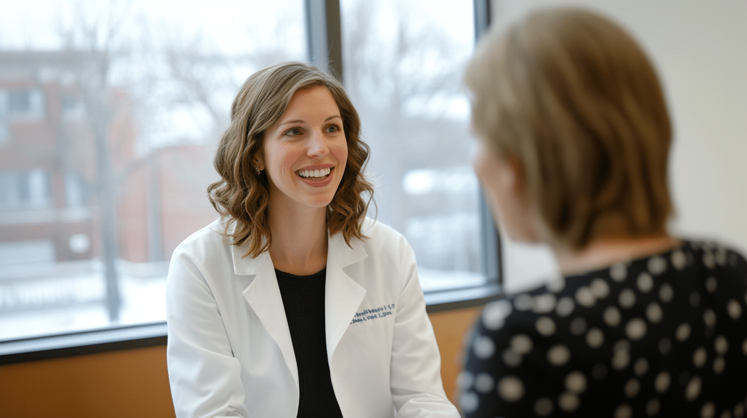 A weight loss doctor talking with her patient.