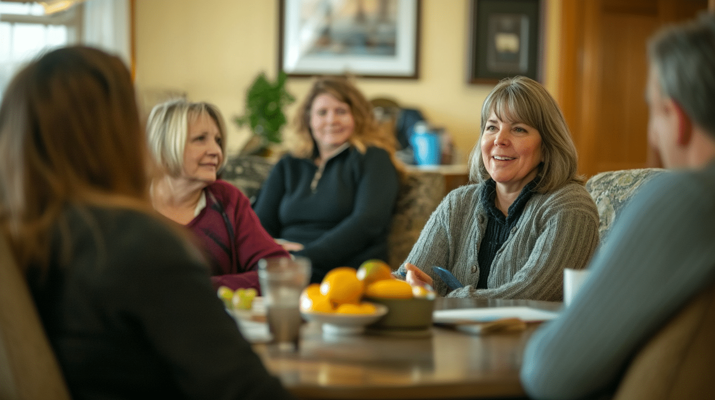 A group of people in the same community talking and enjoying each company.