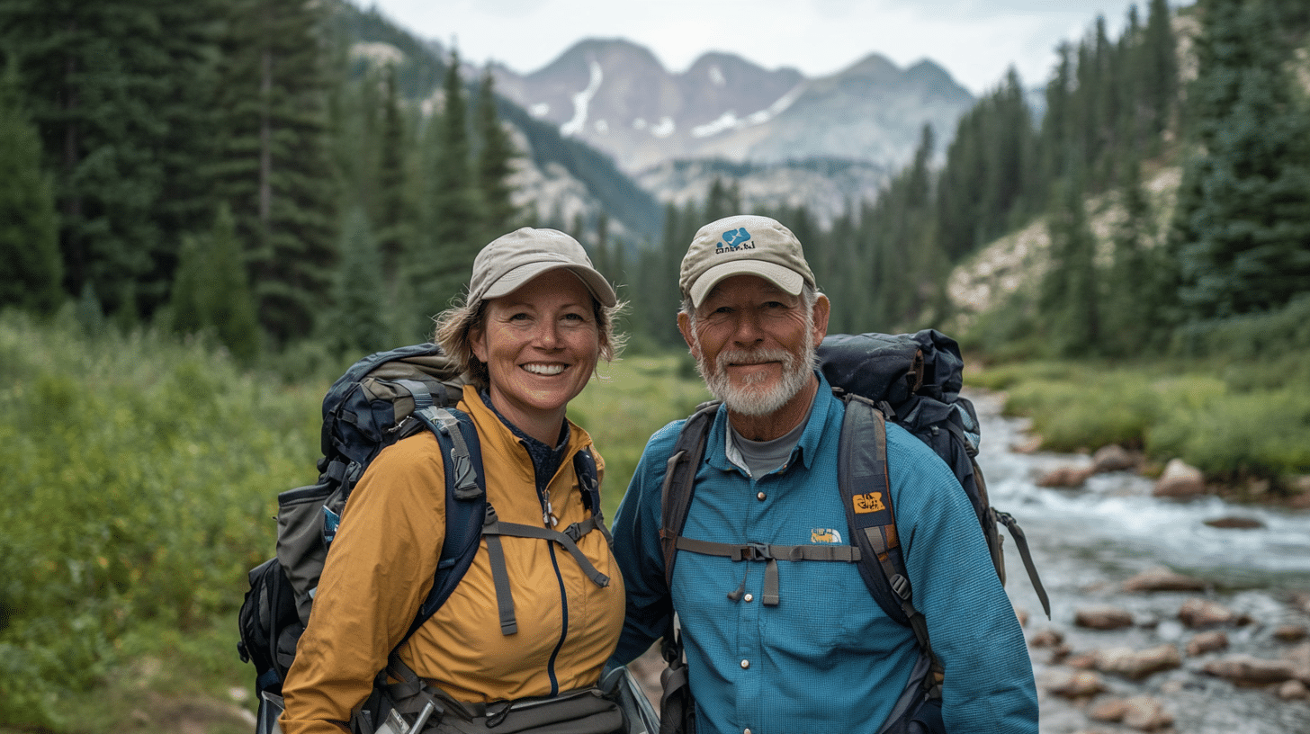 A couple hiking together.