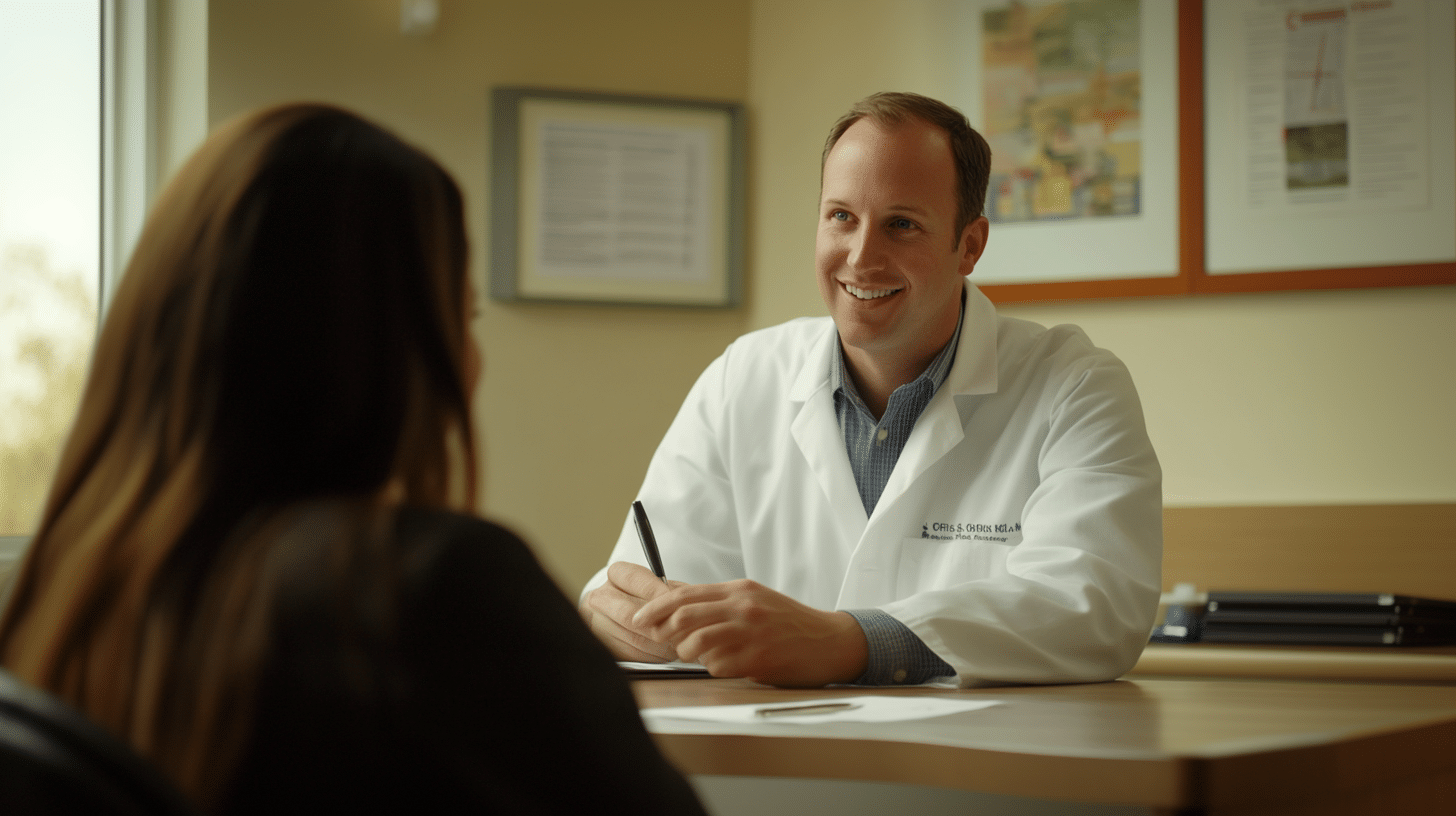 A weight loss doctor talking with his patient.