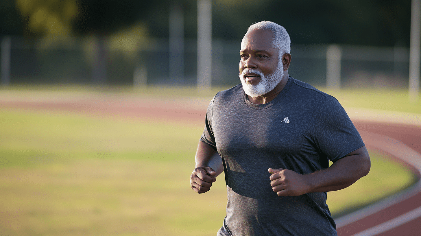 A black man enjoying his work out.