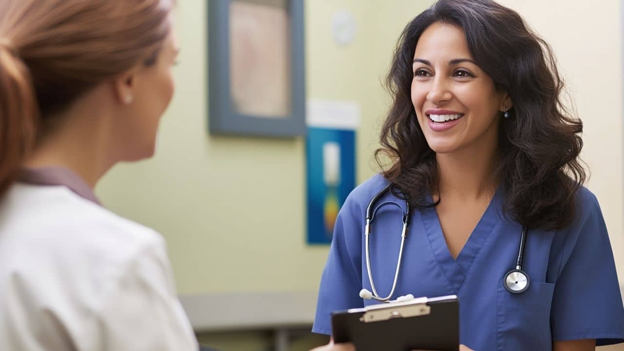 A weight loss nurse practitioner talking to the patient.