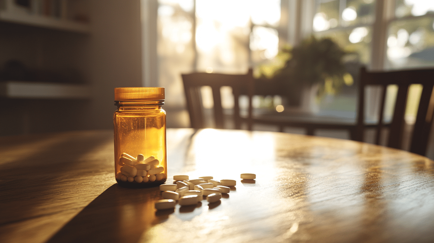 A bottle of medicine in the table