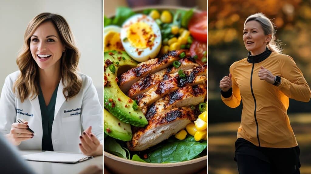 A combination of 3 images that shows a healthy weight loss management.