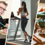 A split image of RHS doctor, woman running in the treadmill, and a woman holding a smartphone.